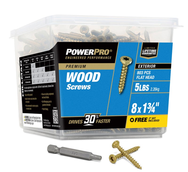 Power Pro Premium Exterior Wood Screws, #8 x 1-3/4"Inch All-Purpose Deck Screws for Outdoor Projects, T-25 Star Bit Included, Bronze, 803 Pieces | 48607V4 - Image 1